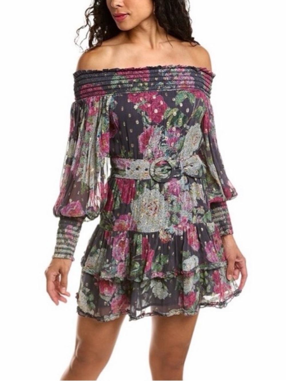 Rococo Sand Avar Mini Dress Women's Large Floral Off-The-Shoulder NO BELT NEW